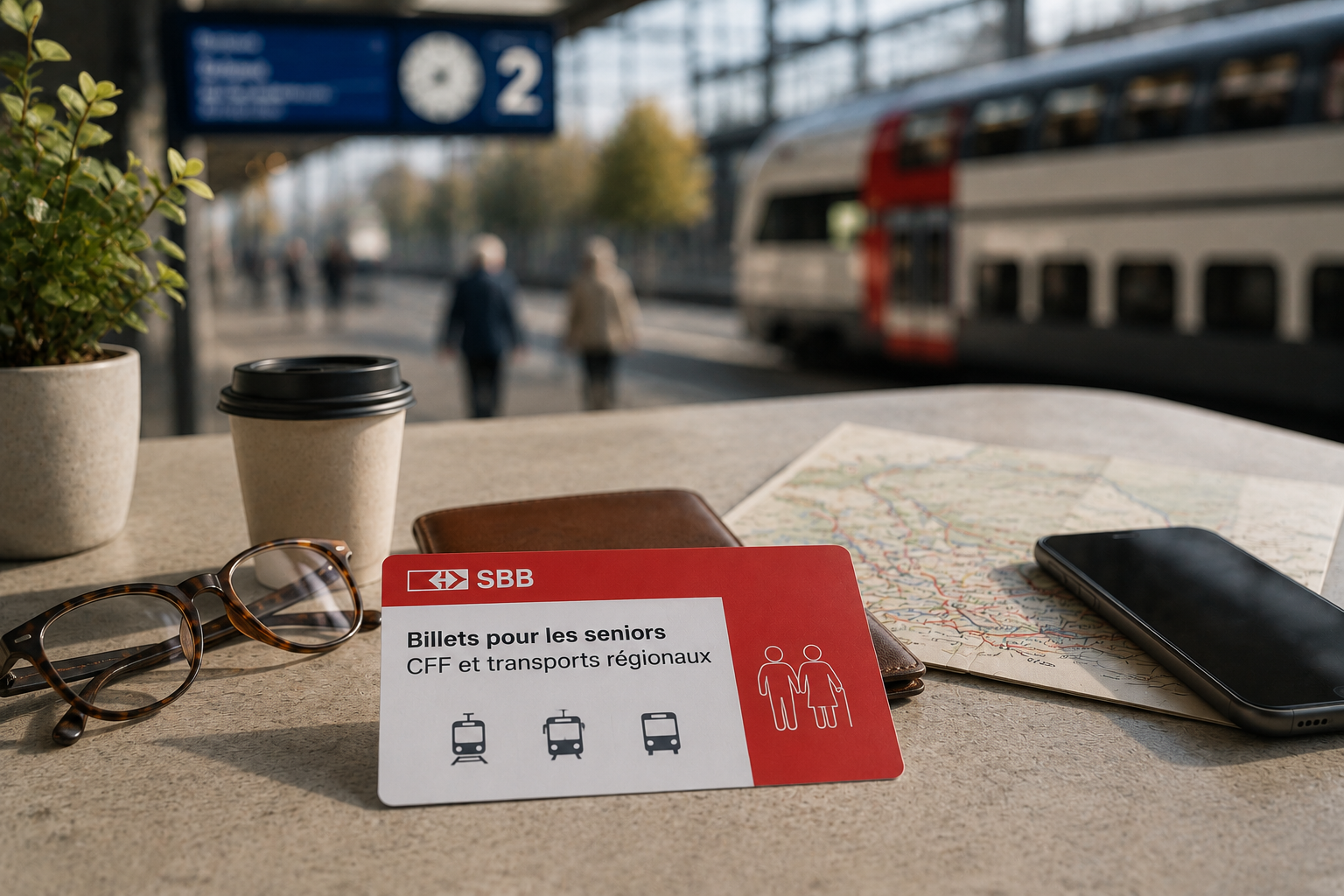 Voyageurs dans une gare des transports publics suisses